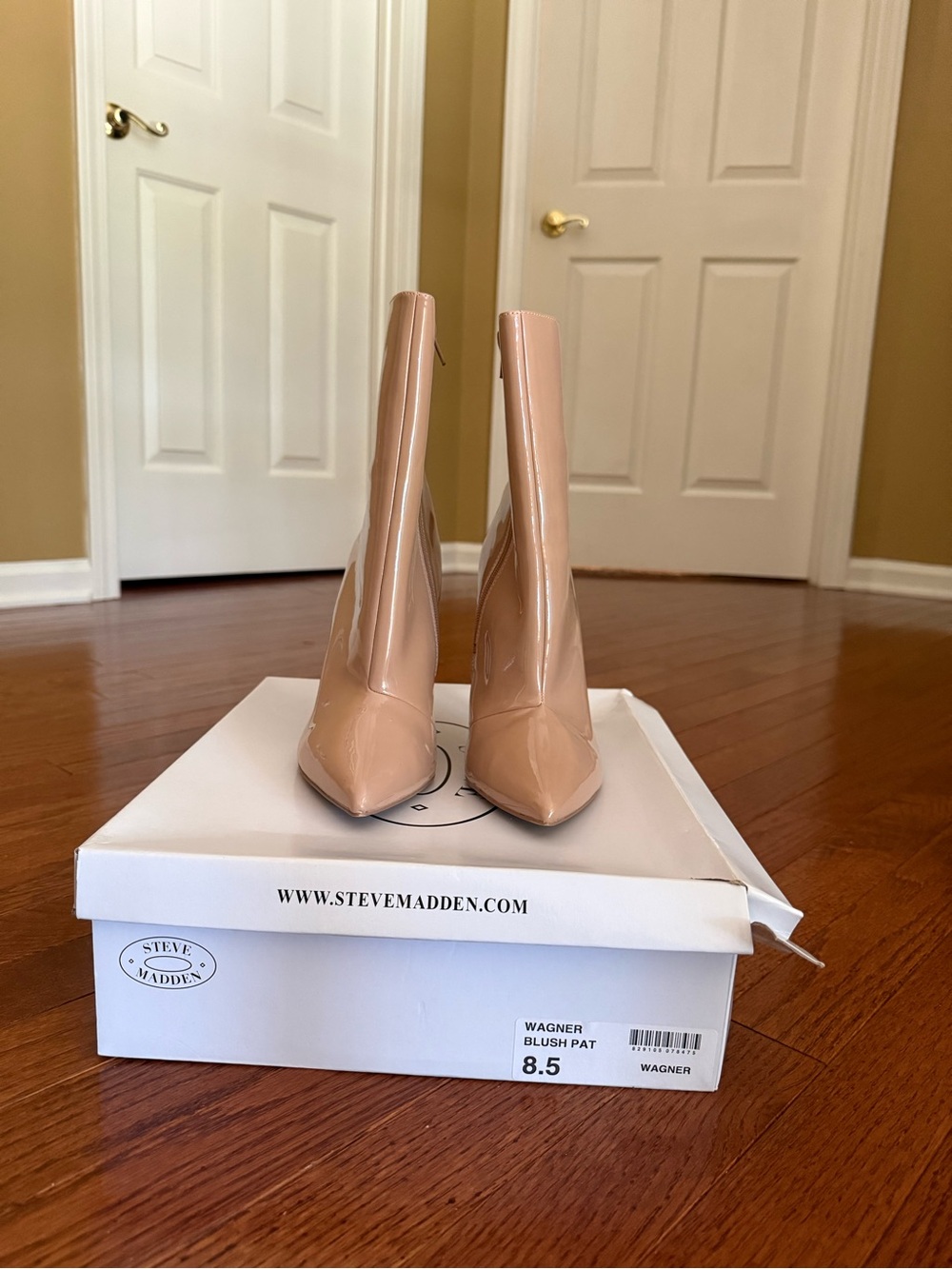 Steve Madden Blush Patent Pointed-Toe Heeled Booties